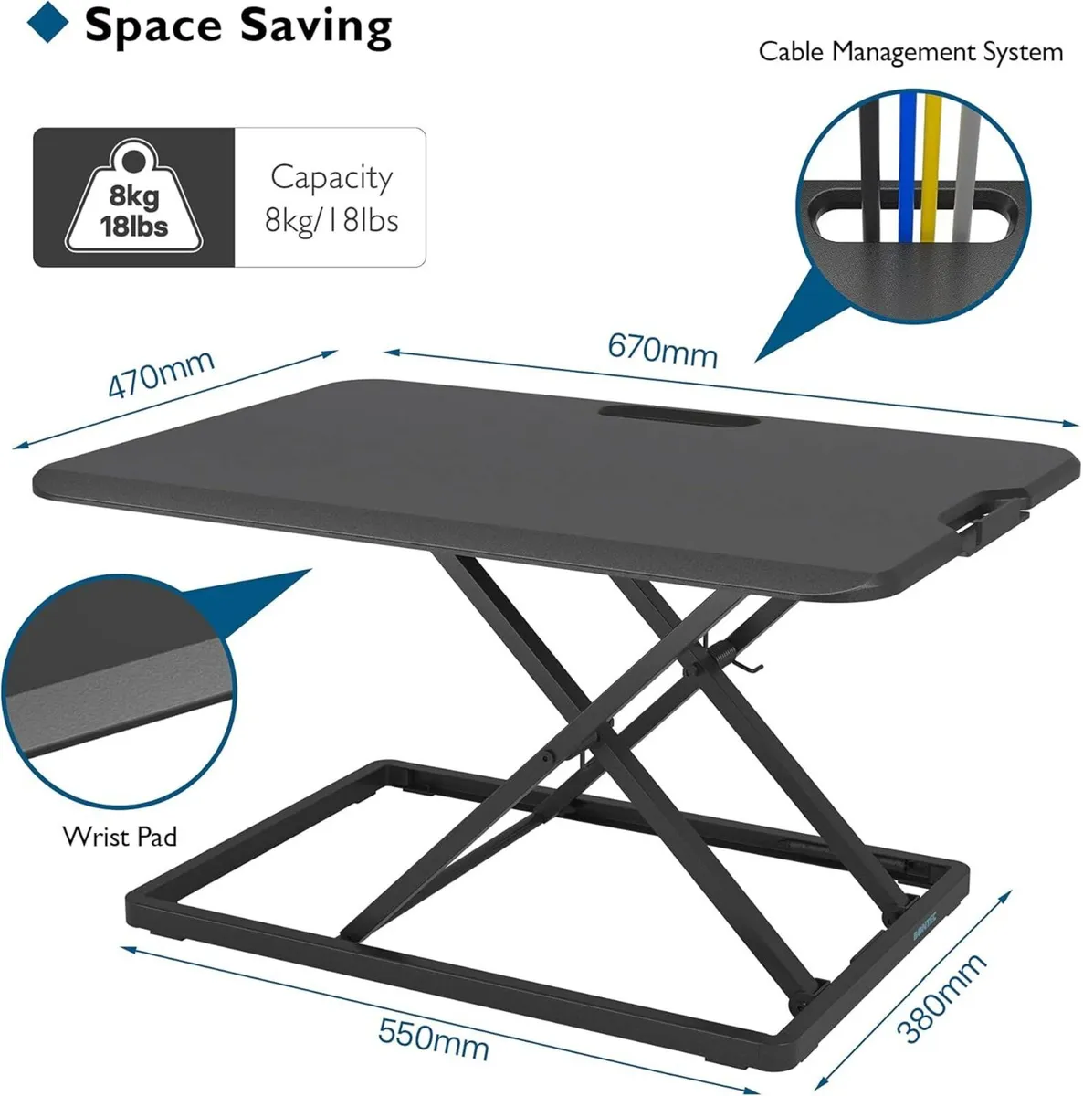 Bontec Standing Desk Converter 67x47CM Height - Image 2