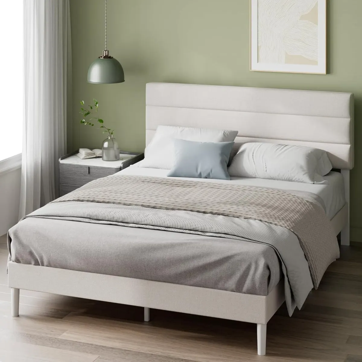 Upholstered Bed Frame with Headboard Fabric - Image 1
