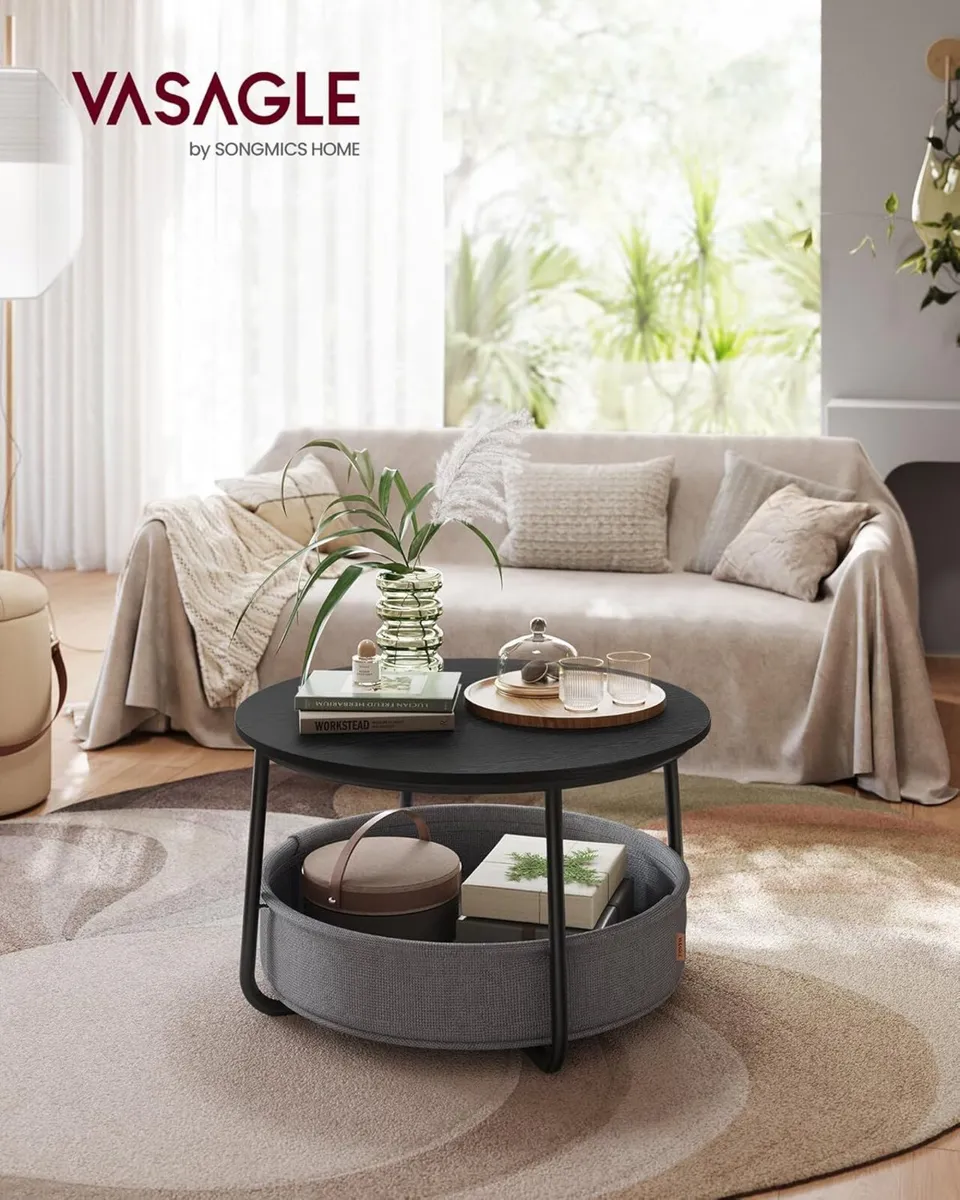 Round Coffee Table with Storage Space Side Living - Image 2