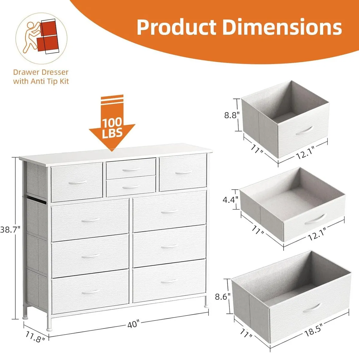 Chest of Drawers 100CM Wide Dresser for Bedroom - Image 3