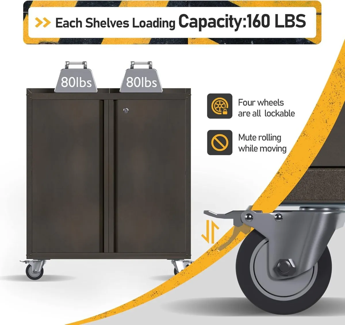 Metal Storage Cabinet with Wheels Rolling 2 Doors - Image 3