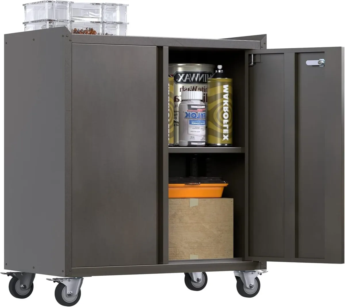 Metal Storage Cabinet with Wheels Rolling 2 Doors - Image 1