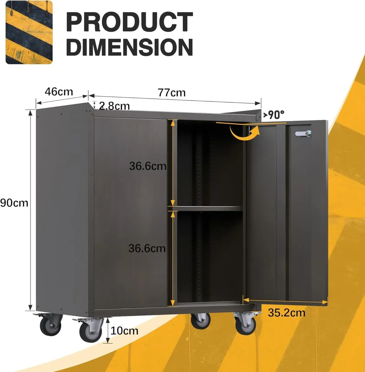 Metal Storage Cabinet with Wheels Rolling 2 Doors - Image 2