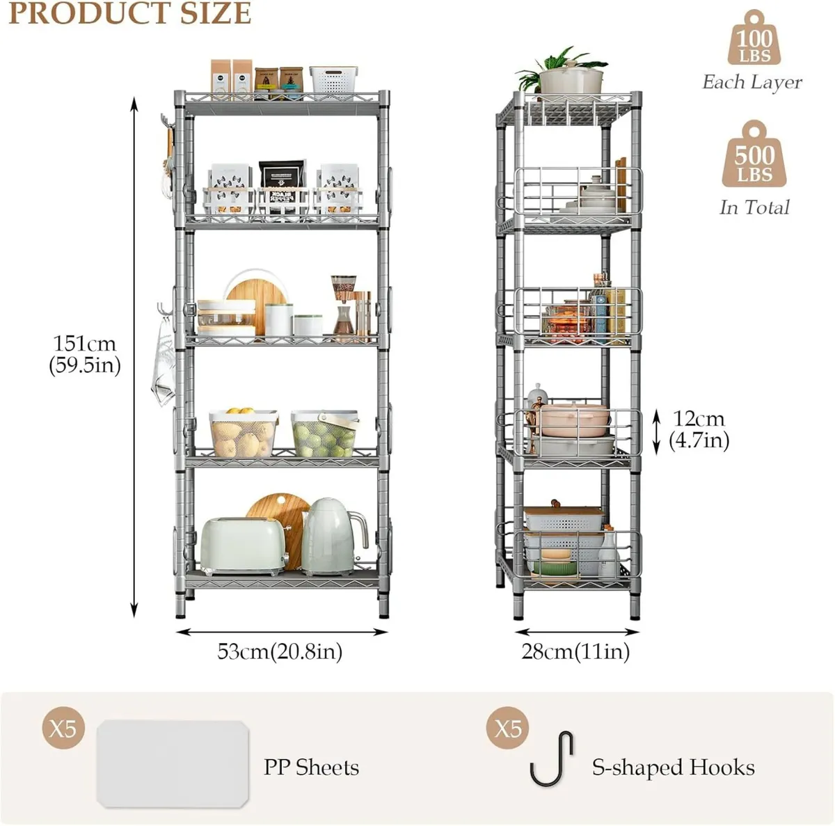 5-Shelf Shelving Unit with Height Adjustable - Image 3