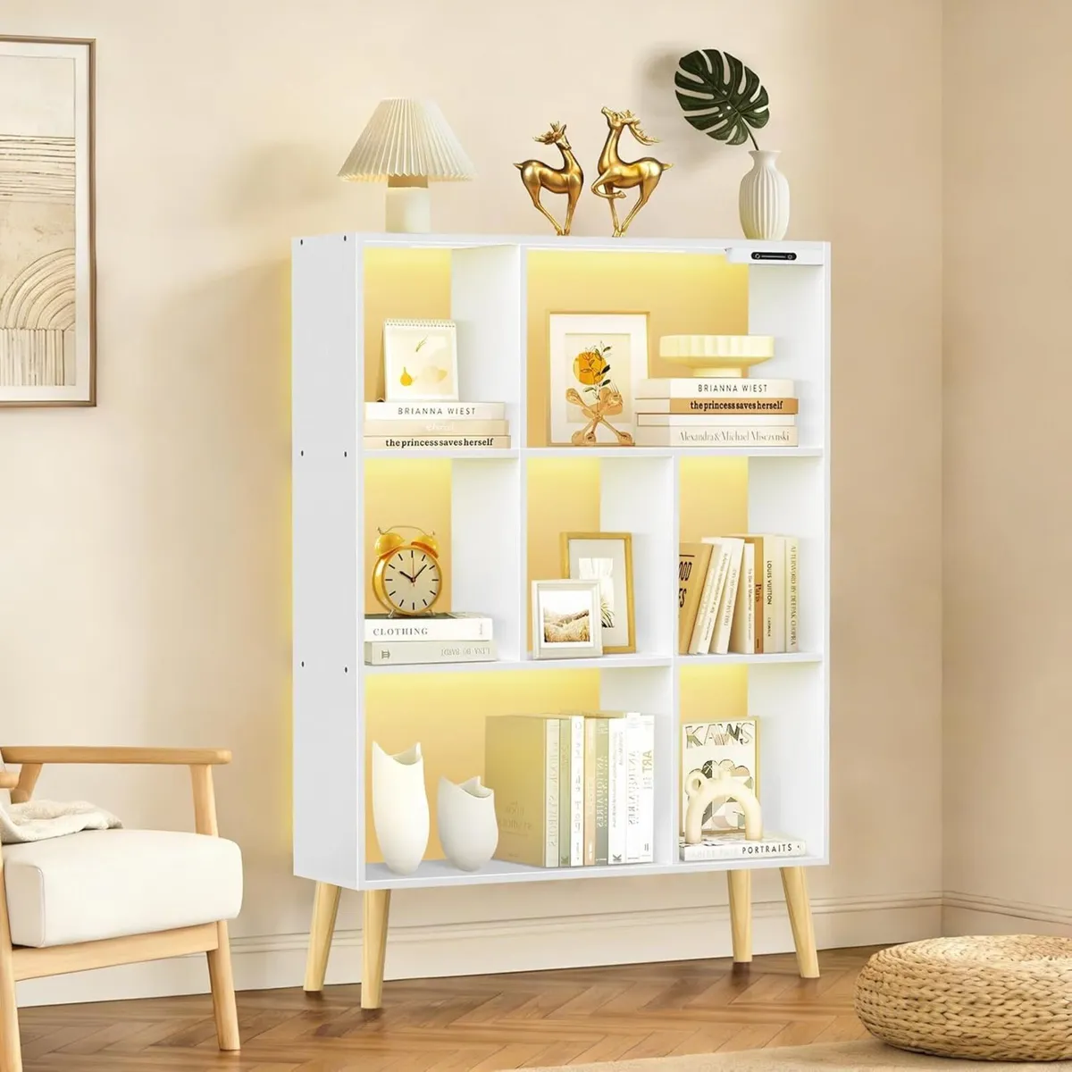 7-Cube Bookshelf with LED Lights Touch Remote - Image 1