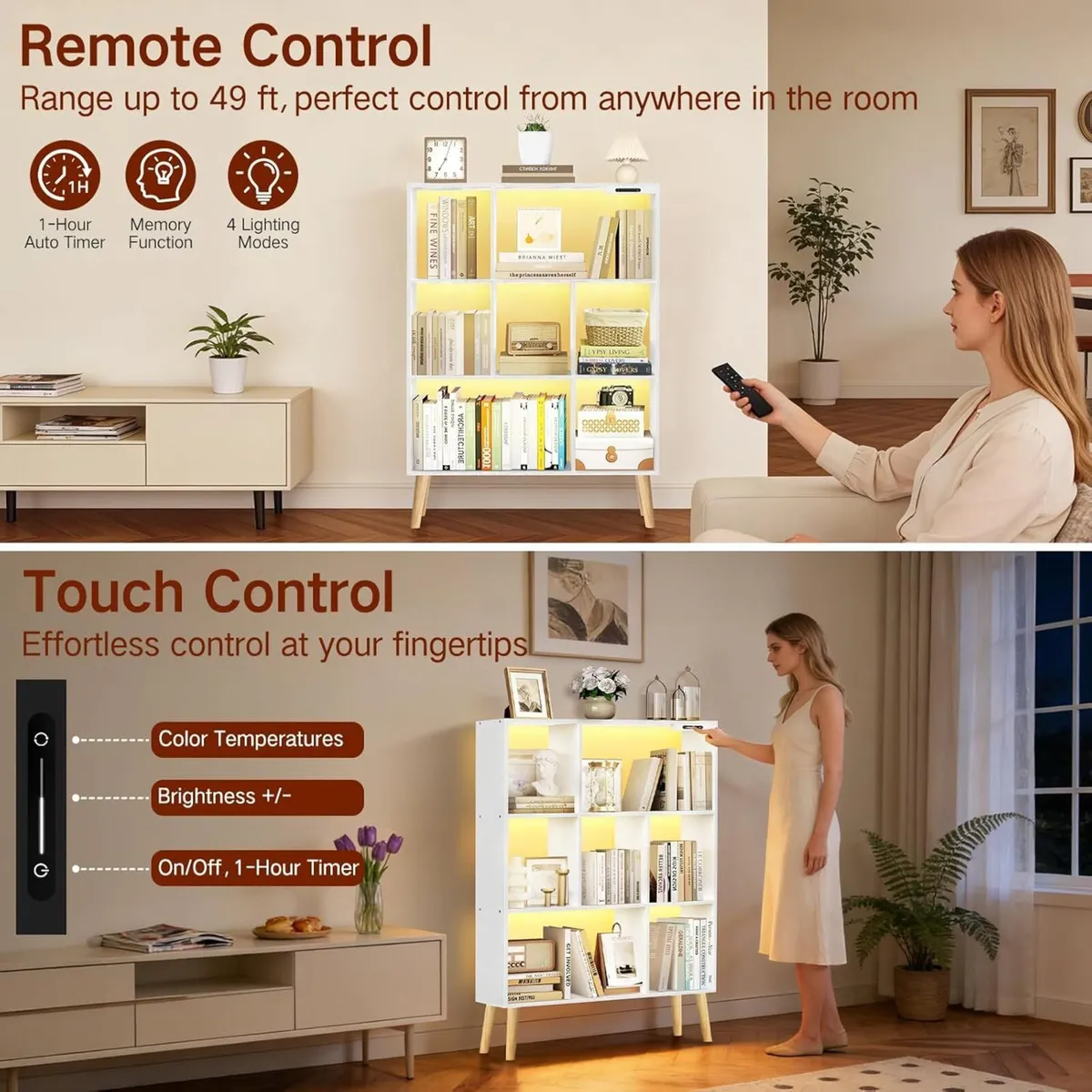 7-Cube Bookshelf with LED Lights Touch Remote - Image 3