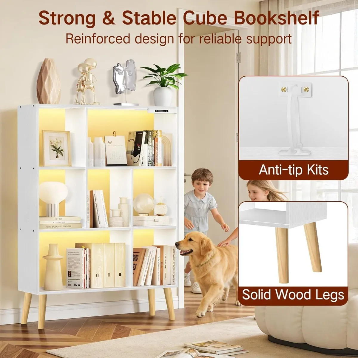 7-Cube Bookshelf with LED Lights Touch Remote - Image 4