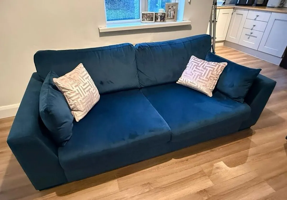 DFS Navy Plush Sofa - Image 1