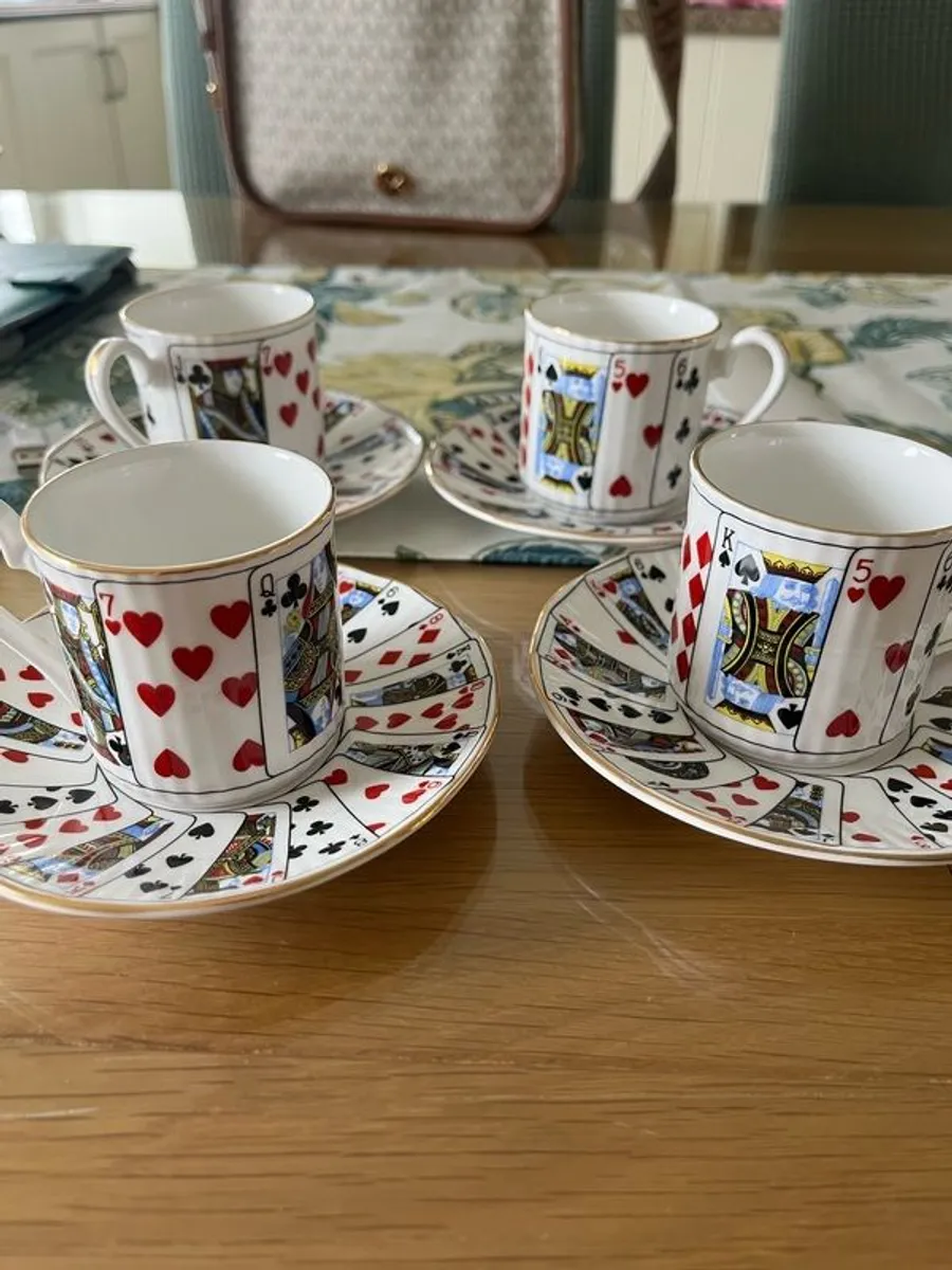 Fine Bone China Espresso Set 4 Cups & Saucers - Image 1