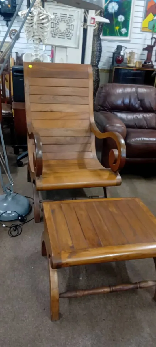Large Plantation Style Devk Chair And Stool - Image 1