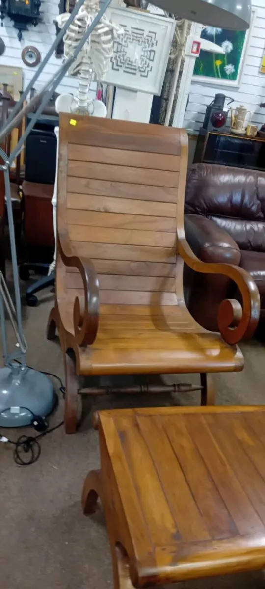 Large Plantation Style Devk Chair And Stool - Image 2