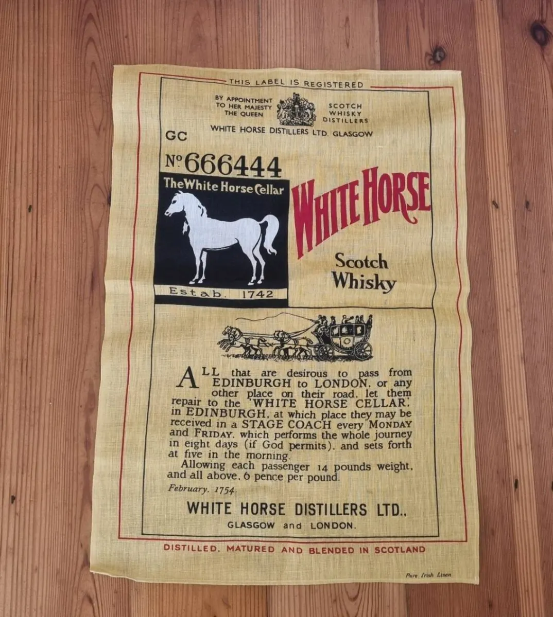 Vintage White Horse Whiskey Teatowel - Image 1