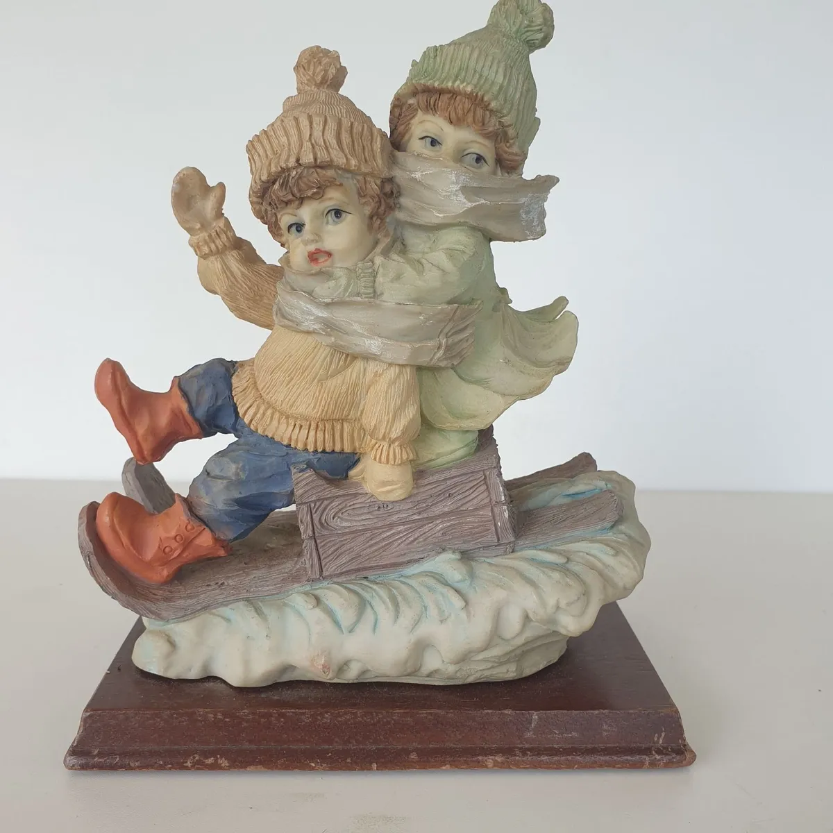 Children on slay sculpture  plinth ceramic vintage - Image 1