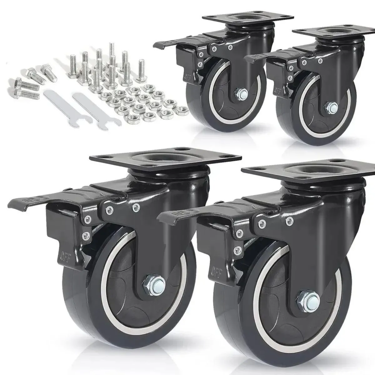 Castor Wheels Heavy Duty Swivel PU Rubber - Image 3