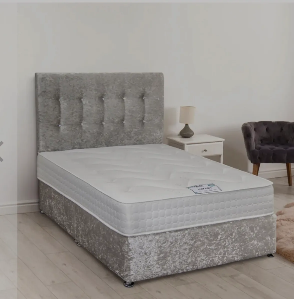 Dfi Silver crushed velvet divan bed - Image 1
