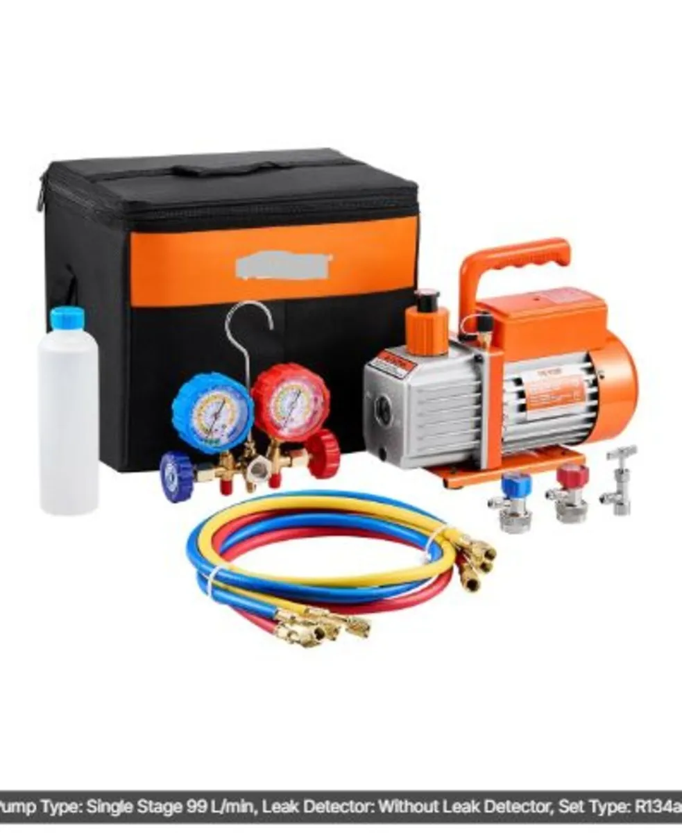 217 L/min(3.5 CFM) AC Vacuum Pump and Gauge Set, - Image 1
