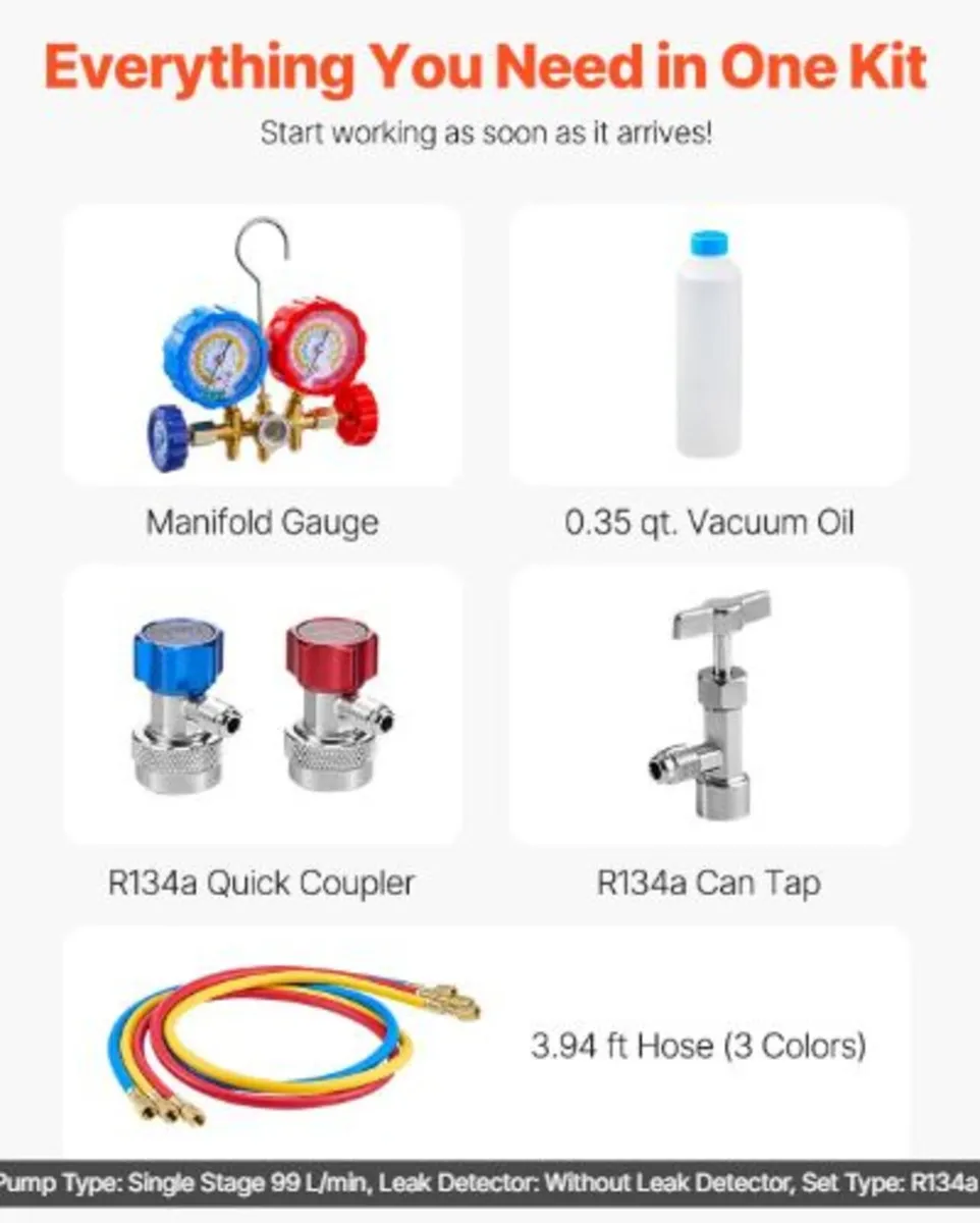 217 L/min(3.5 CFM) AC Vacuum Pump and Gauge Set, - Image 2