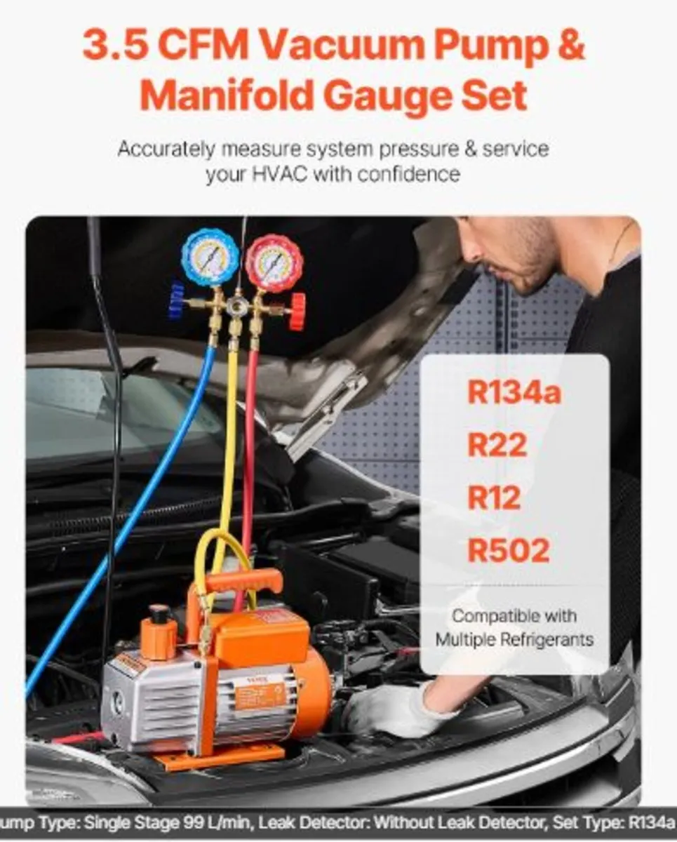 217 L/min(3.5 CFM) AC Vacuum Pump and Gauge Set, - Image 3
