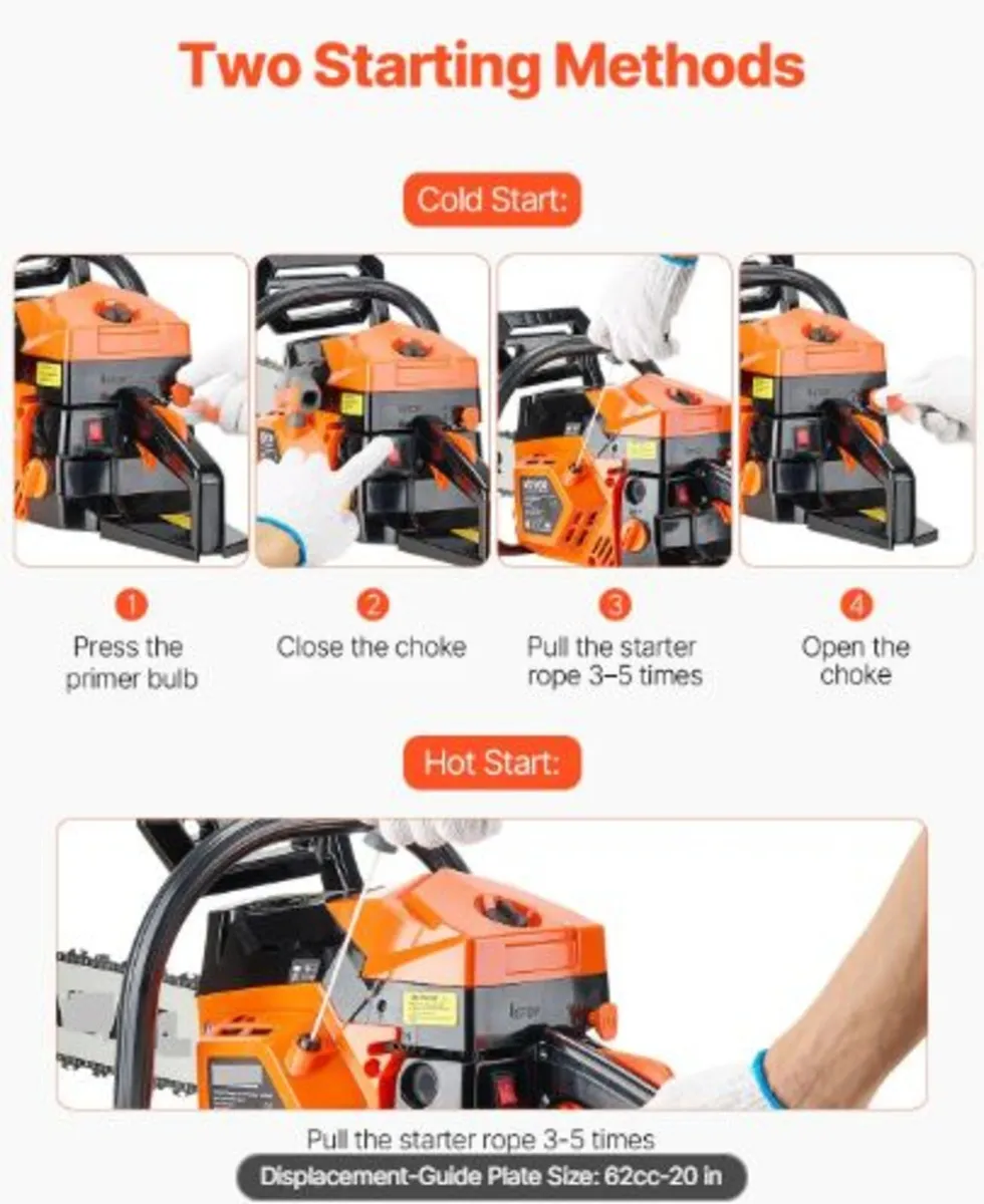 62 cc Gas Chainsaw, 20 inch Gas Powered Chainsaw, - Image 3