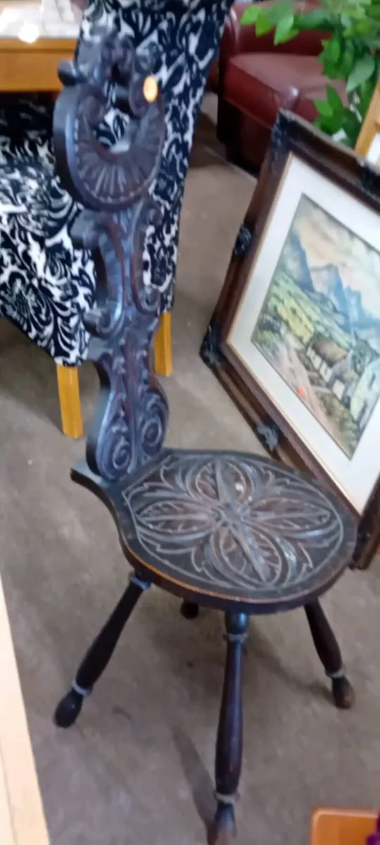 Antique Ebonised Oak Spinning Chair