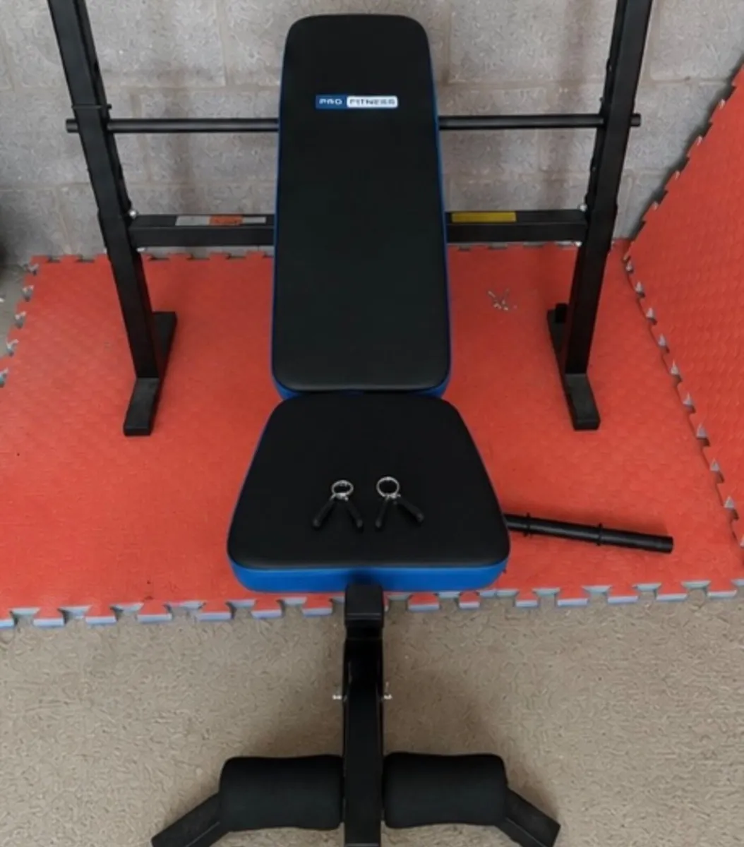 Pro Fitness Weight Bench with Barbell & Weights - Image 2