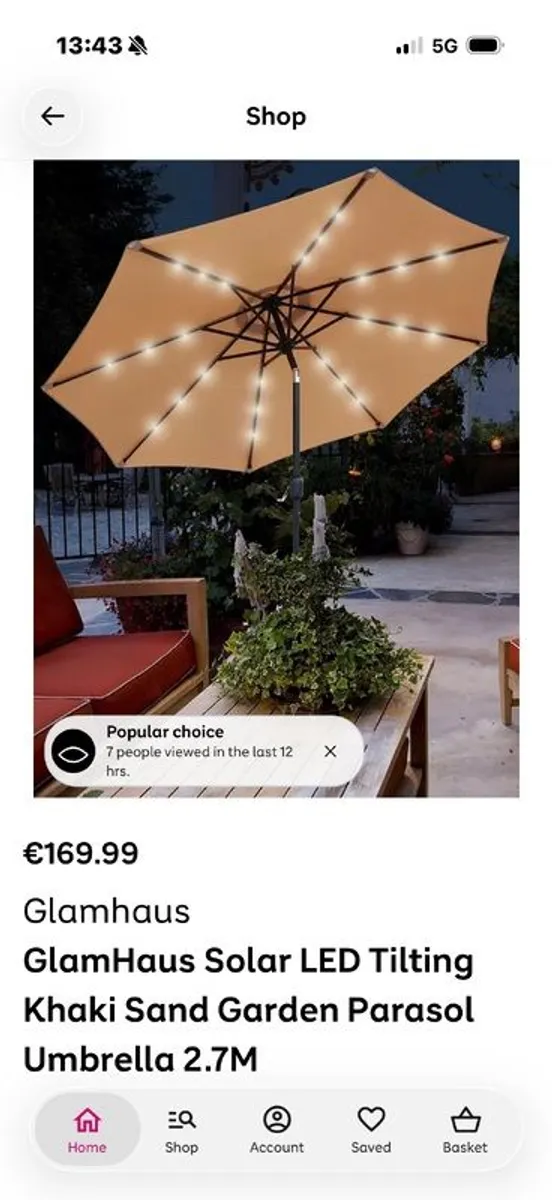 Glamhaus 2.7m Tilting Khaki Sand Parasol Umbrella - Image 3