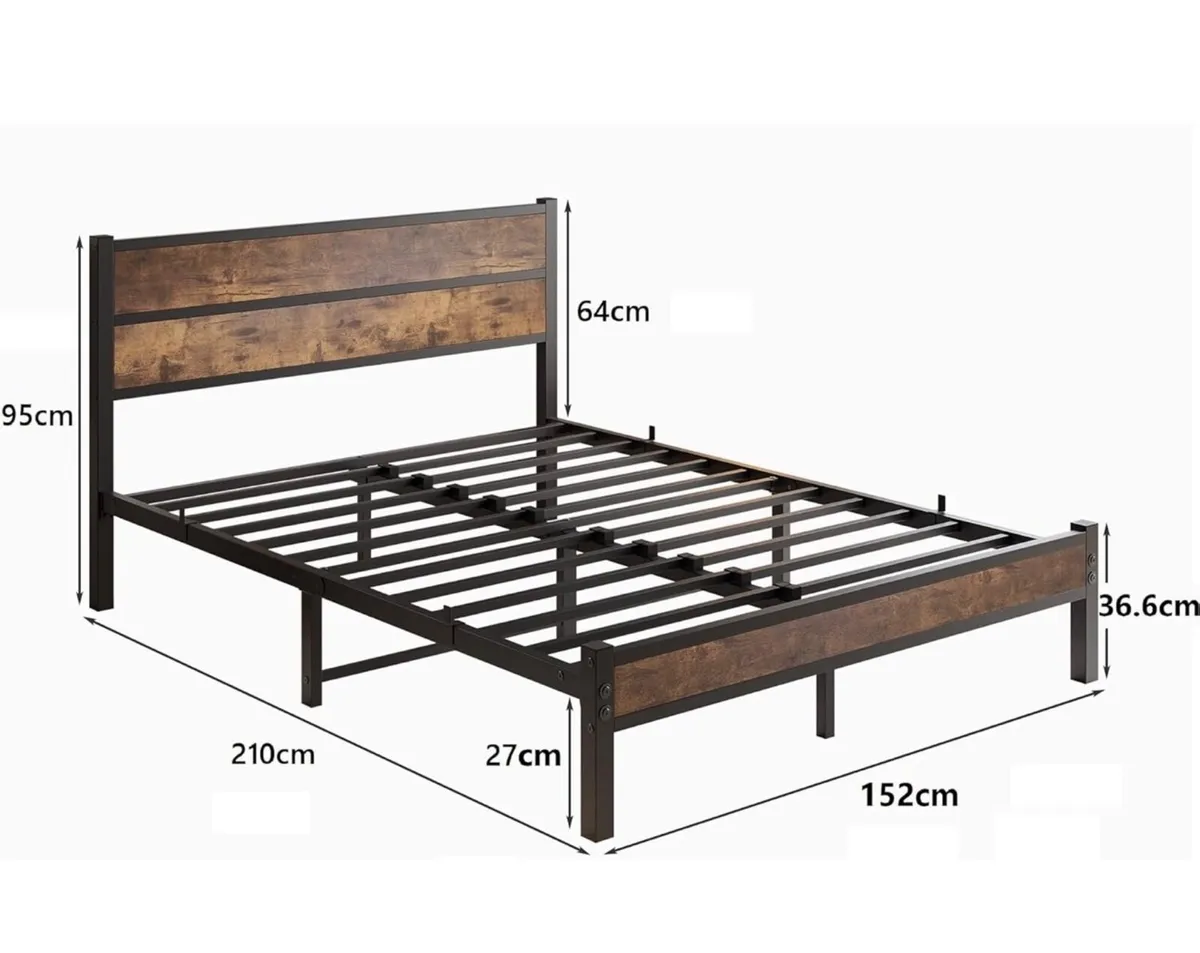 King Size Bed Frame with Wooden Headboard – 11" Un - Image 2