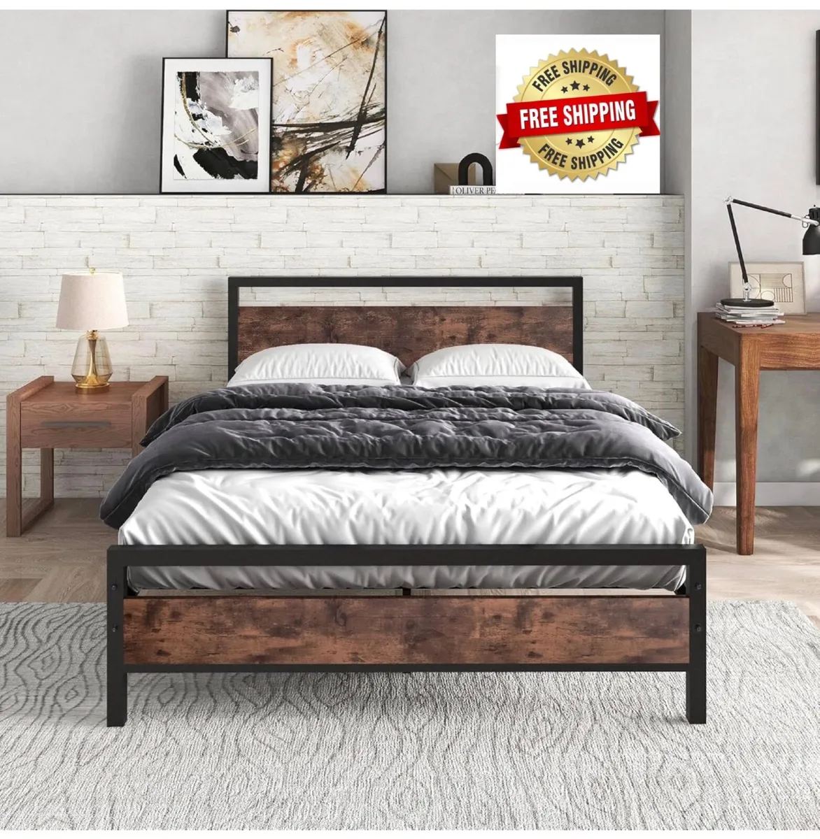 Small Double Metal Platform Bed Frame 120 x 200cm - Image 1