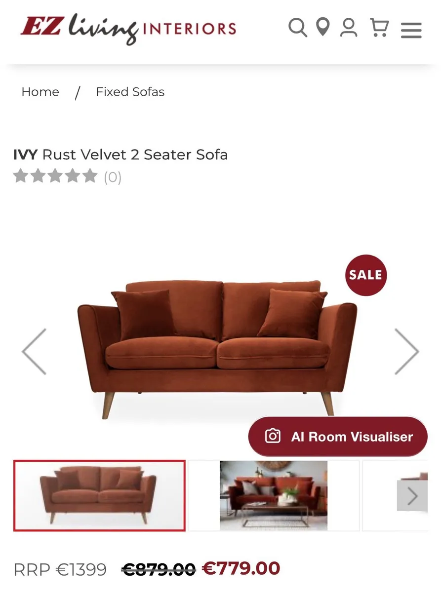 2 x IVY Rust Velvet 2 Seater Sofa - Image 1