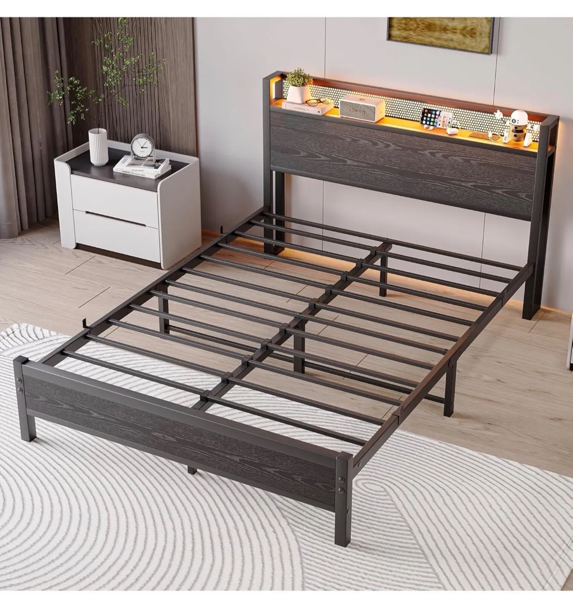 King Size Bed Frame with Storage,LED Lights,5ft Me - Image 3