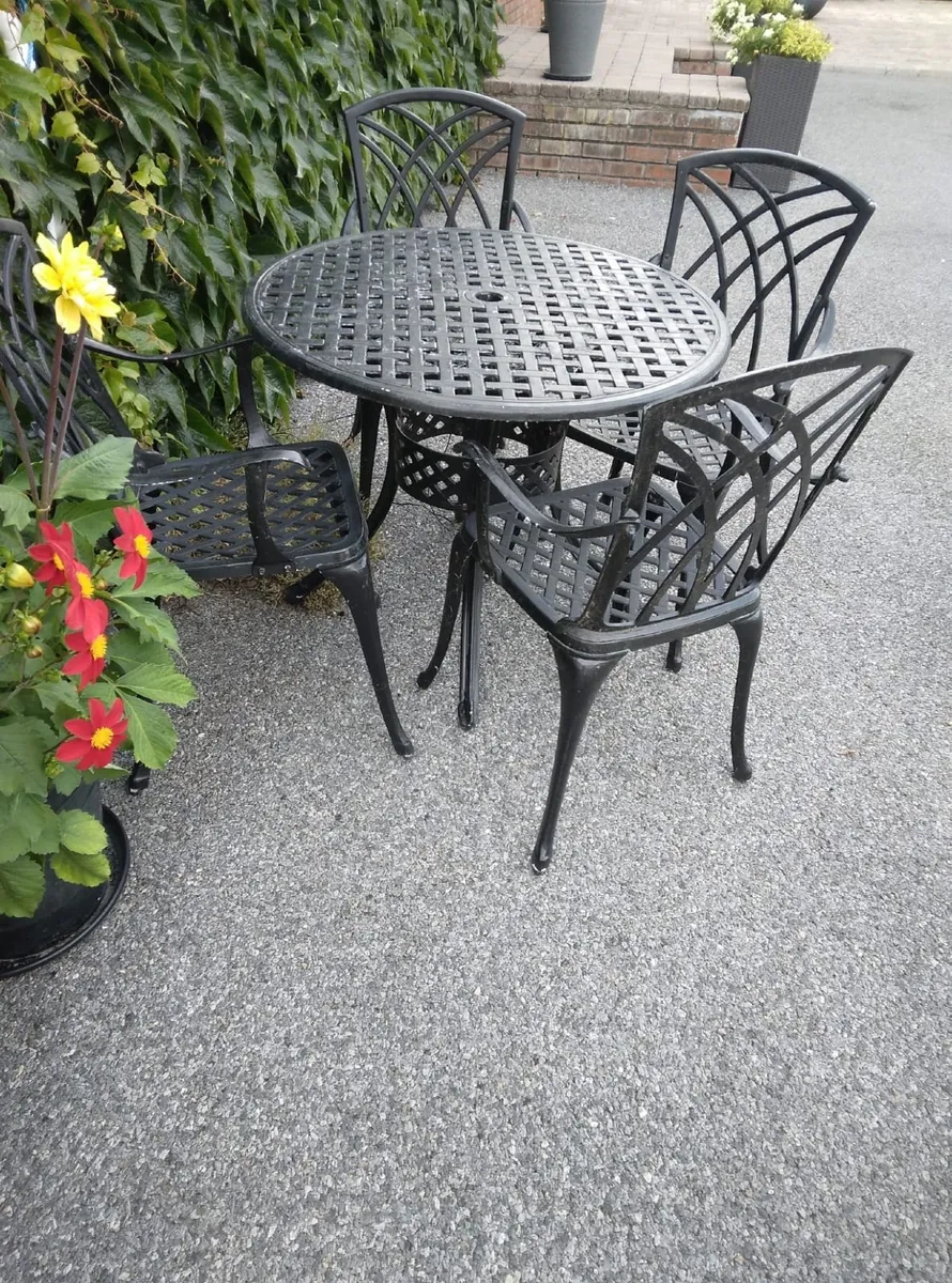 Black Cast Garden Dining Set – Table & 4 Chairs - Image 1