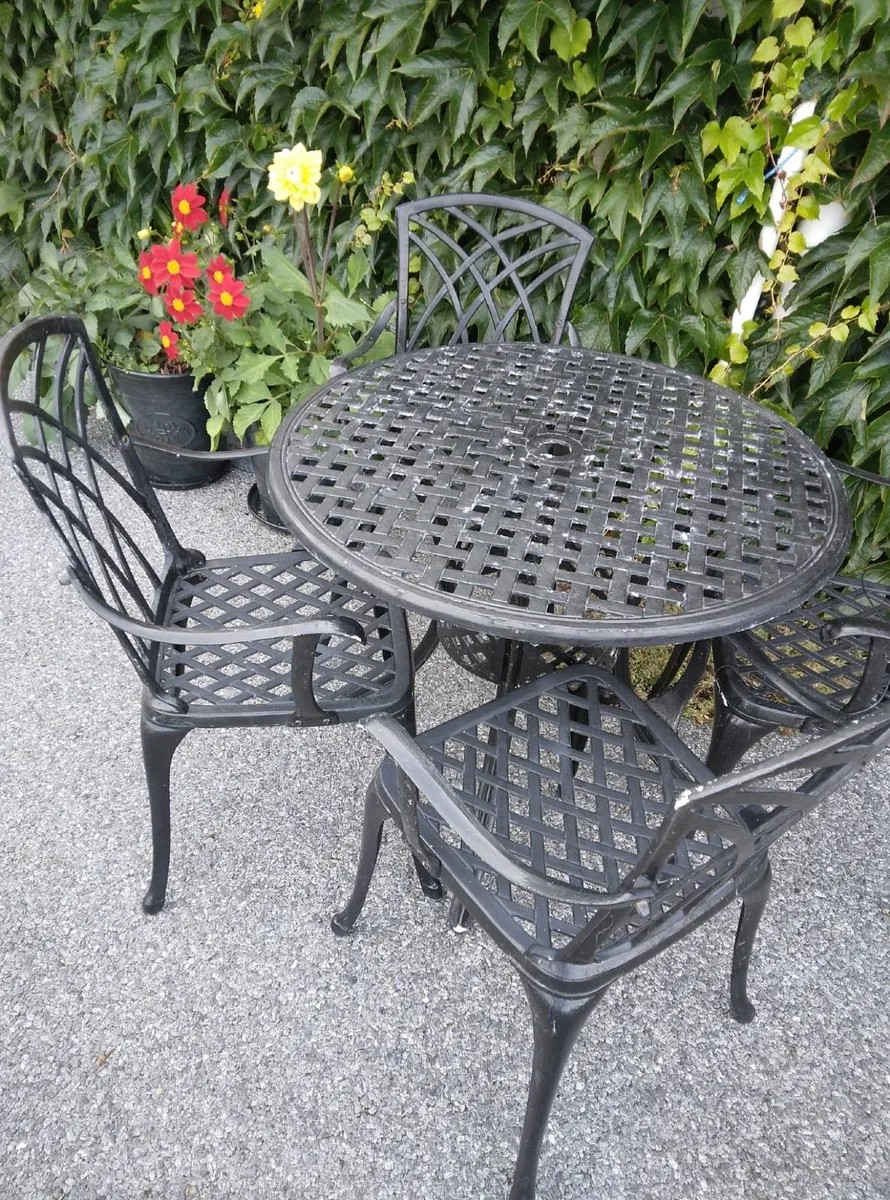 Black Cast Garden Dining Set – Table & 4 Chairs - Image 3