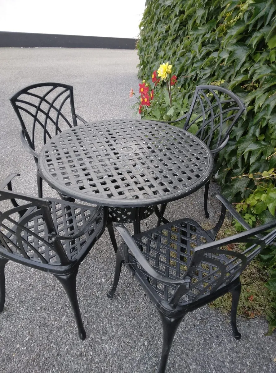 Black Cast Garden Dining Set – Table & 4 Chairs - Image 4