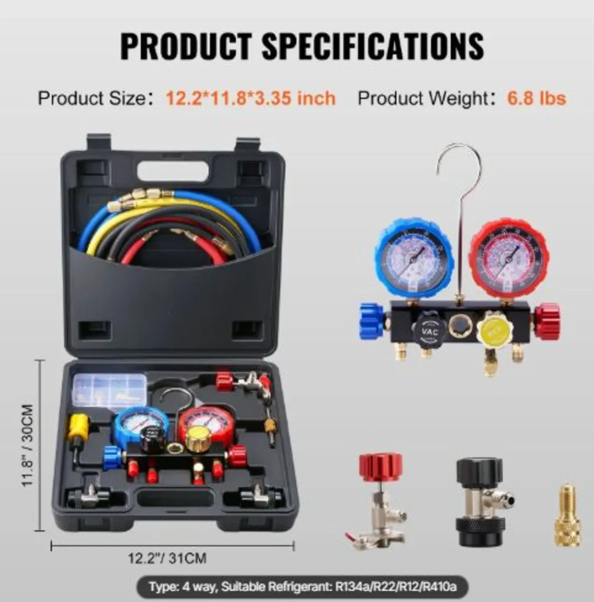 4 Way AC Gauge - AC Manifold Gauge Set for R134A - Image 4
