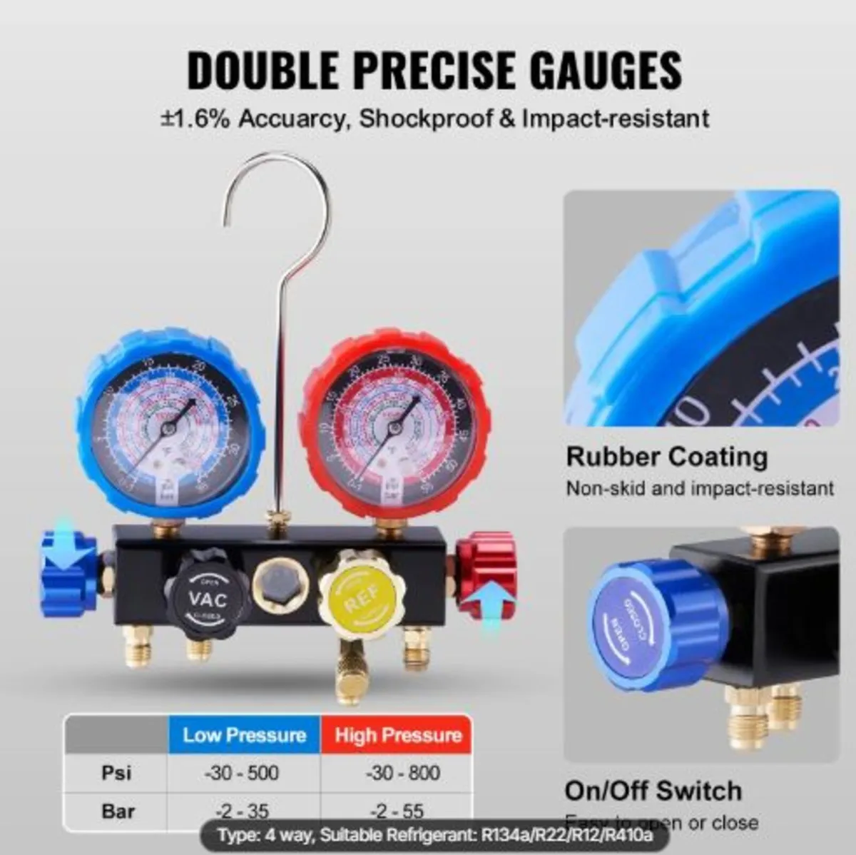 4 Way AC Gauge - AC Manifold Gauge Set for R134A - Image 3