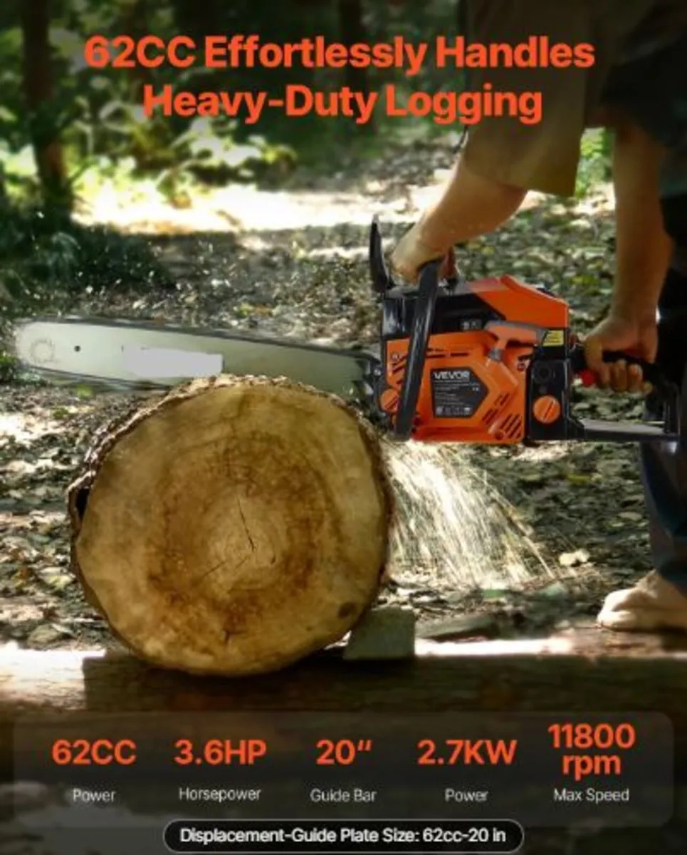 62 cc Gas Chainsaw, 20 inch Gas Powered Chainsaw, - Image 3