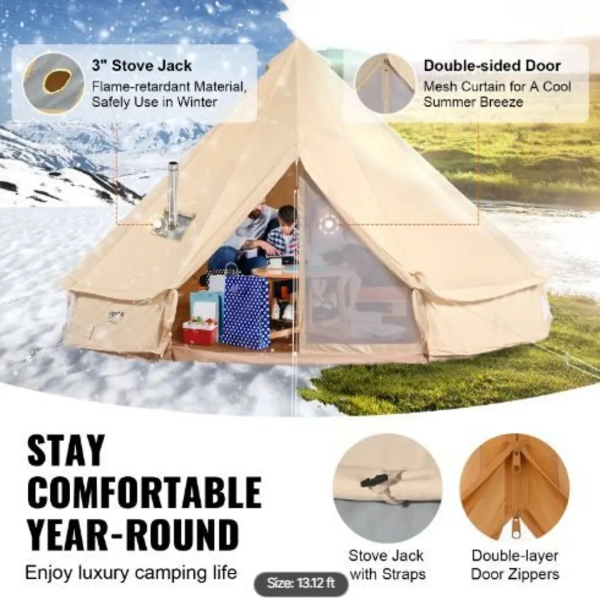 Canvas Bell Tent, 4 Seasons 4 m/13.12 ft - Image 3