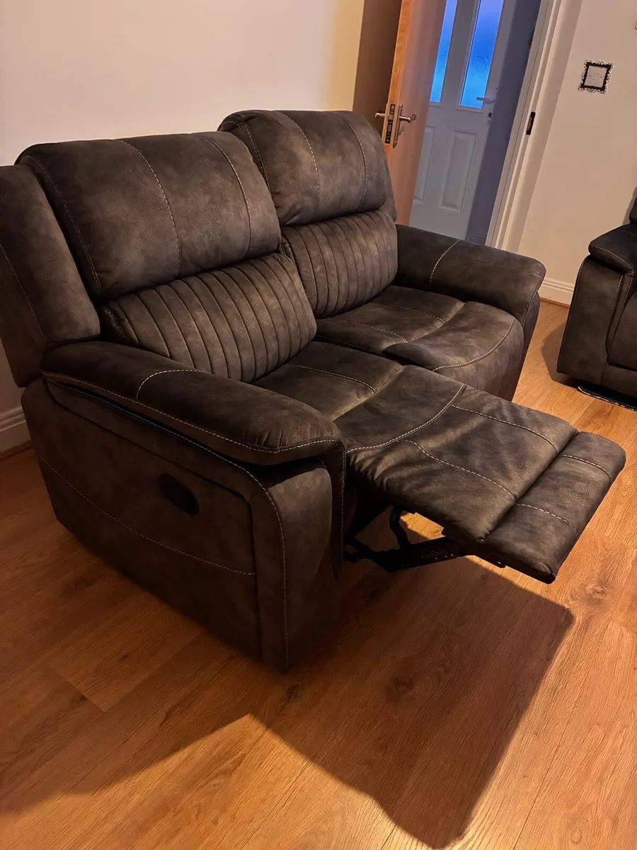 X2 2 seater grey suede recliner couches - Image 2