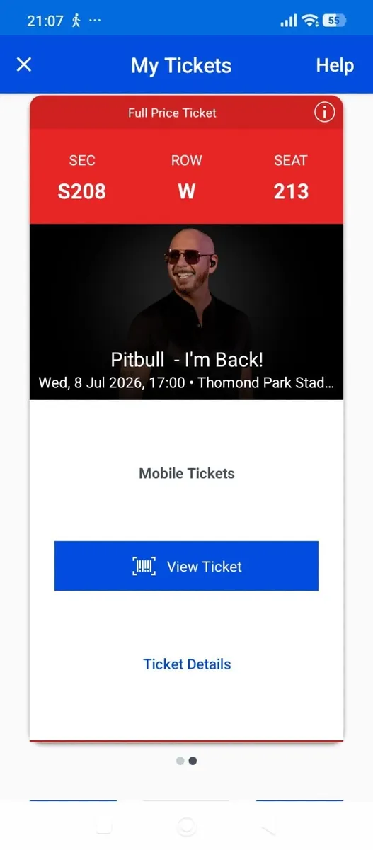 1 Pitbull ticket For Thomond park wed 7 th July - Image 1