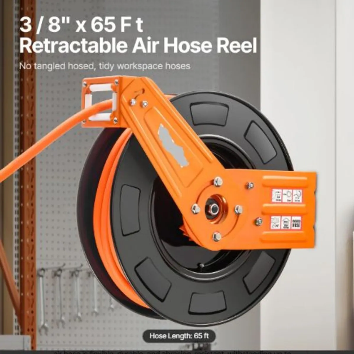Retractable Air Hose Reel, 3/8 IN x 65 FT Hybrid - Image 2
