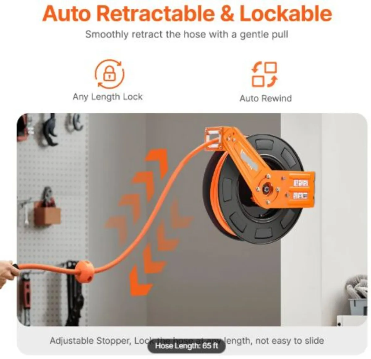 Retractable Air Hose Reel, 3/8 IN x 65 FT Hybrid - Image 3