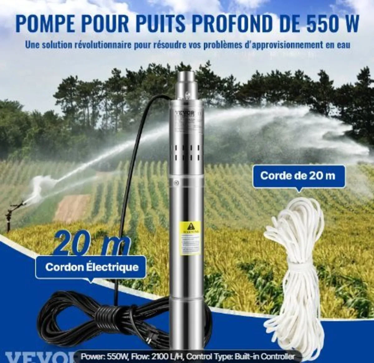 Deep Well Submersible Pump, 550W - Image 3
