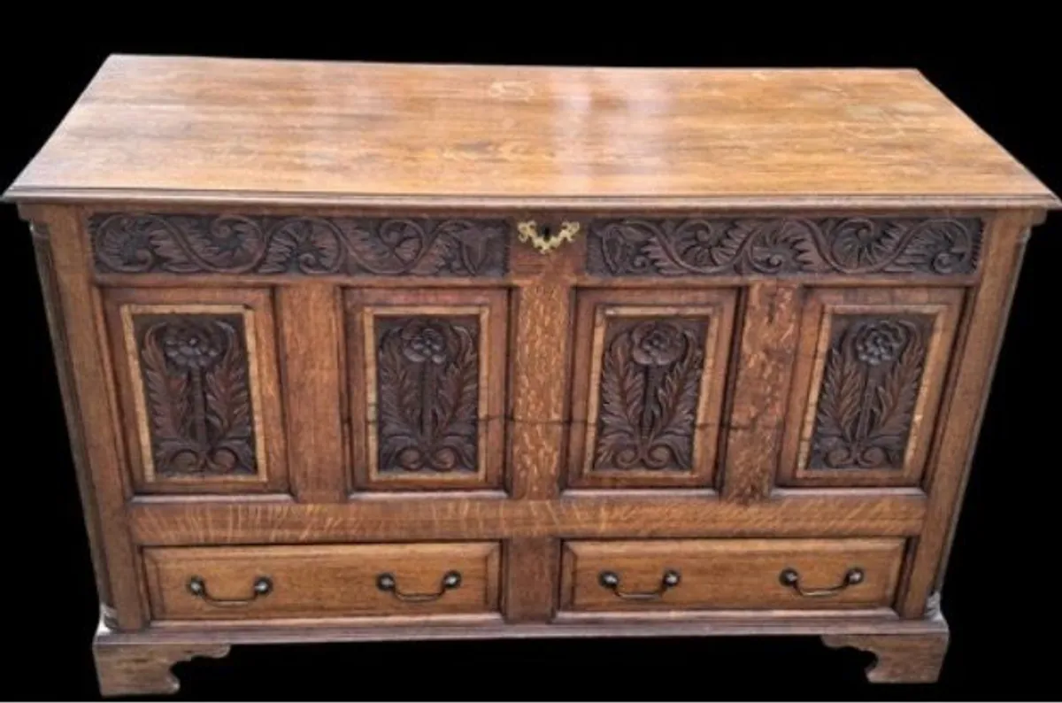 Jacobean Revival Carved Oak Coffer. - Image 2