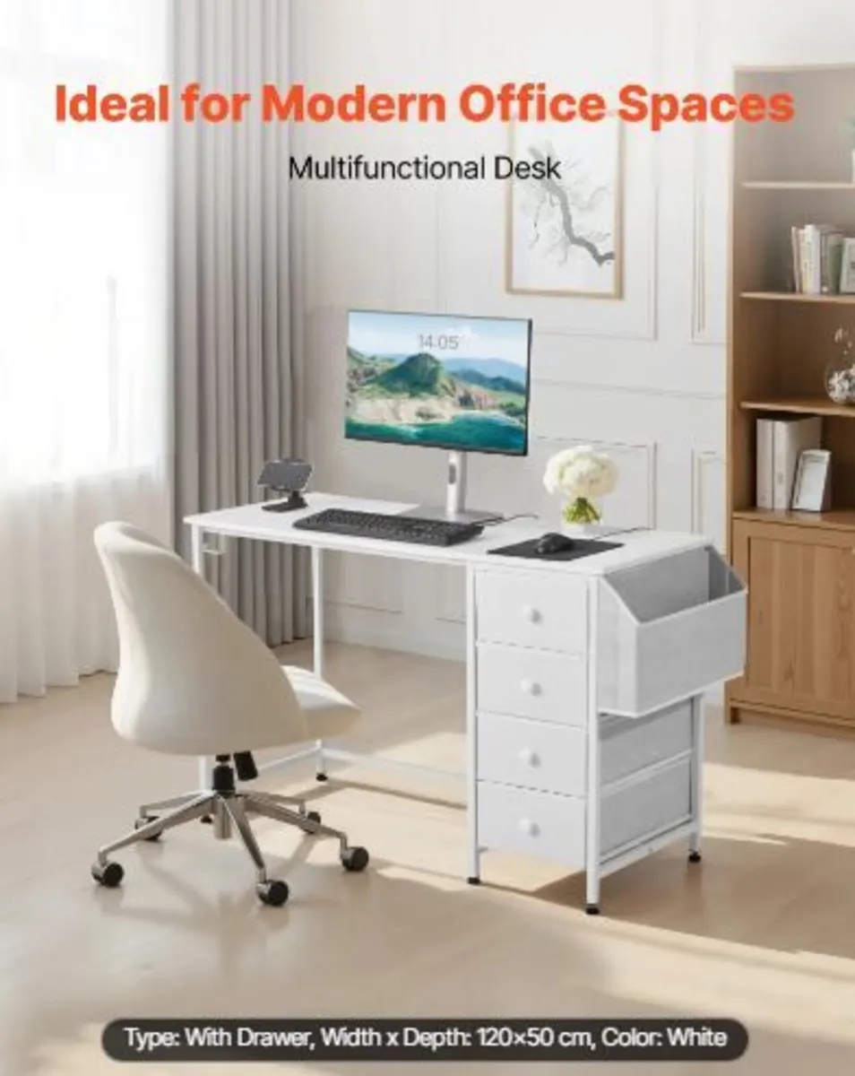 Computer Desk with Fabric Drawers, 120 cm - Image 3