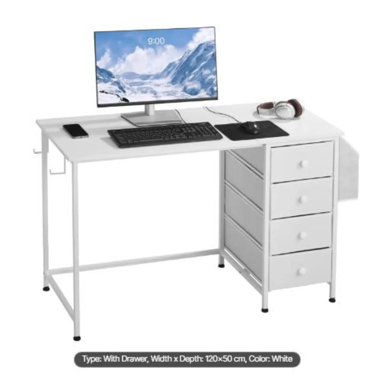 Computer Desk with Fabric Drawers, 120 cm - Image 1