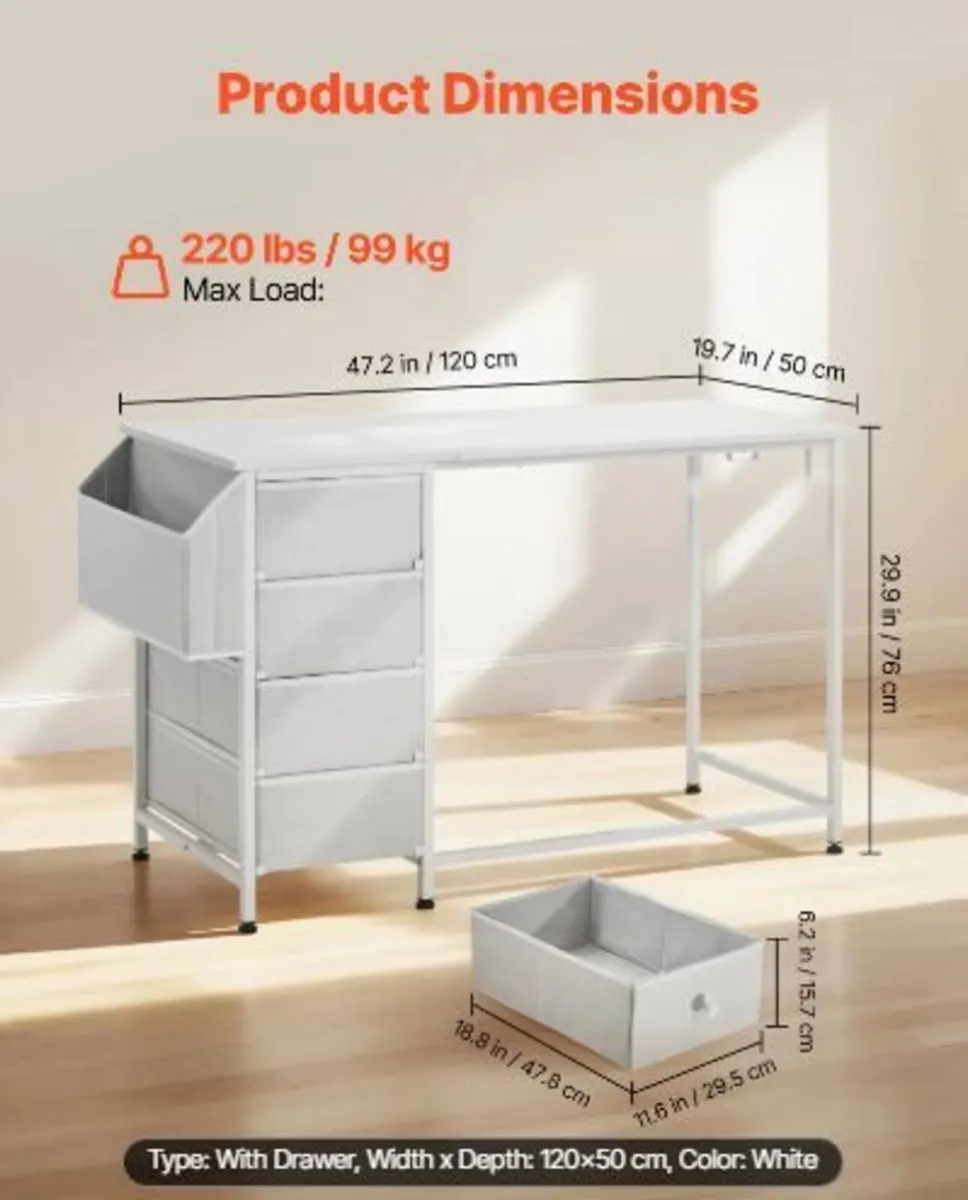Computer Desk with Fabric Drawers, 120 cm - Image 2