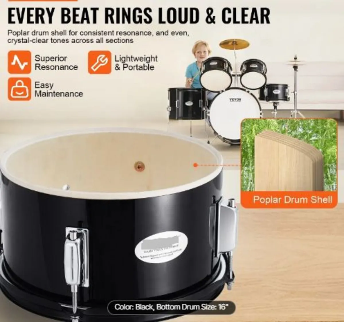Kids Drum Set, 5-Piece - Image 2