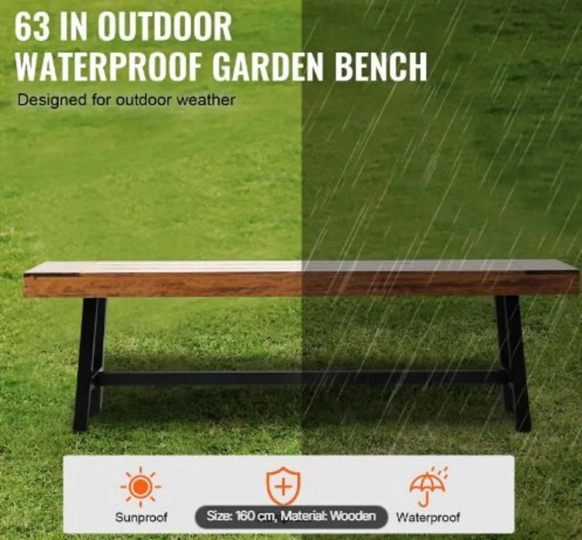 Outdoor Bench, 63 inches Wood Garden - Image 2