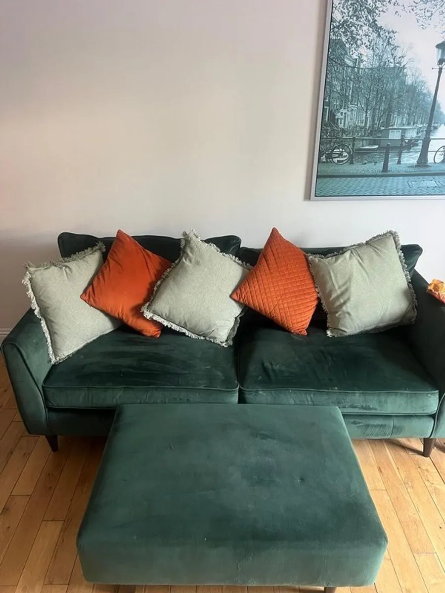 Bottle Green Suade Couch & Large Foot Stoll - Image 2
