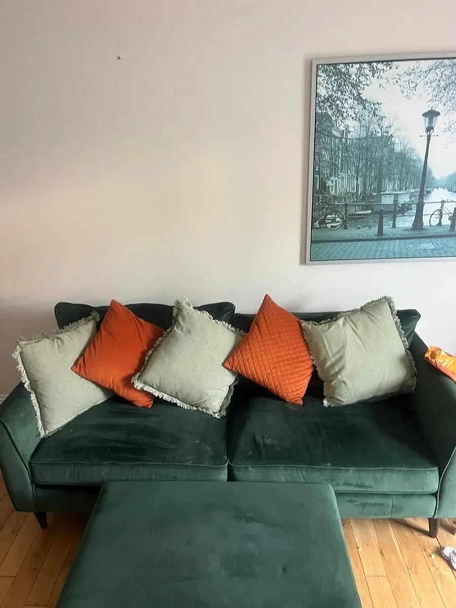 Bottle Green Suade Couch & Large Foot Stoll - Image 3